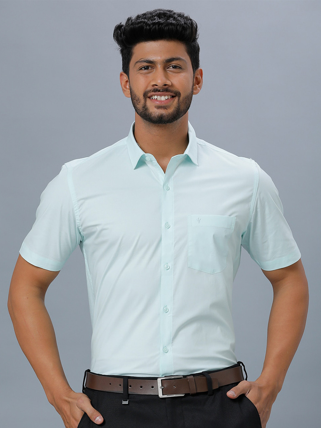 

Ramraj Men Cotton Short Sleeves Opaque Formal Shirt, Blue