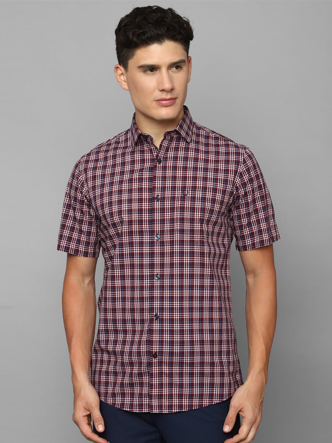 

Allen Solly Slim Fit Tartan Checks Checked Pure Cotton Casual Shirt, Maroon