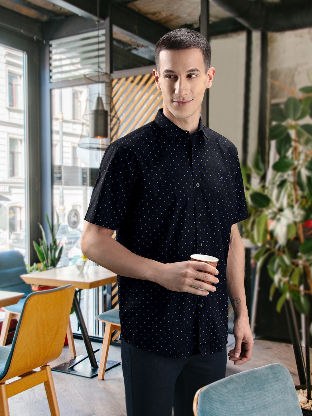 

Allen Solly Slim Fit Micro Ditsy Printed Pure Cotton Casual Shirt, Black