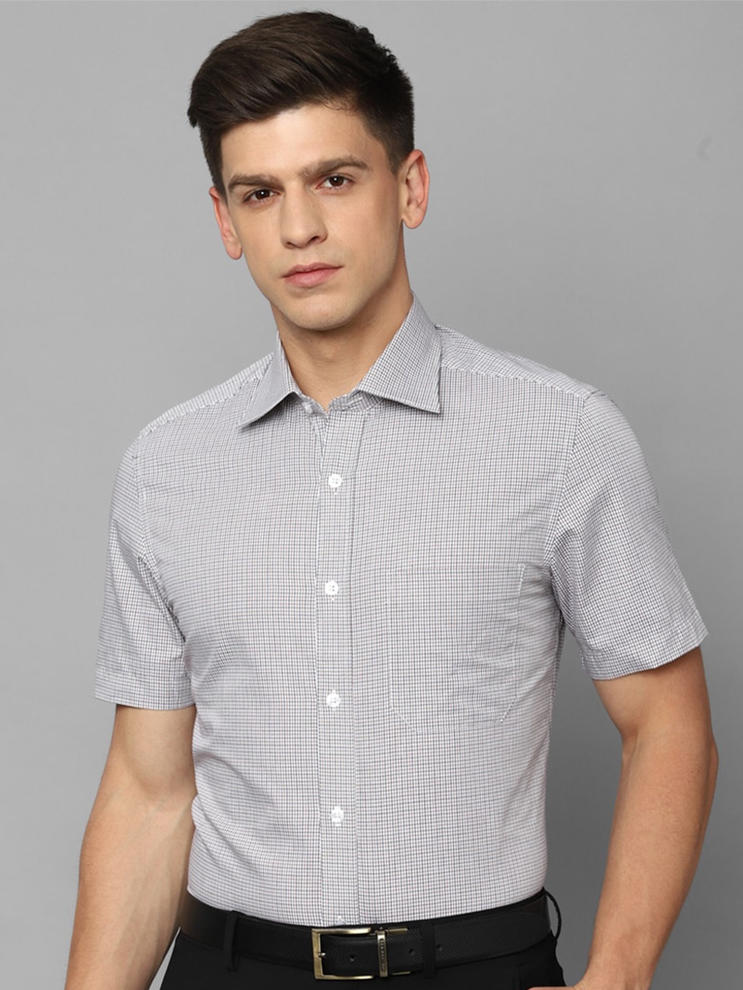 

Louis Philippe Pure Cotton Micro Checks Opaque Checked Formal Shirt, Grey