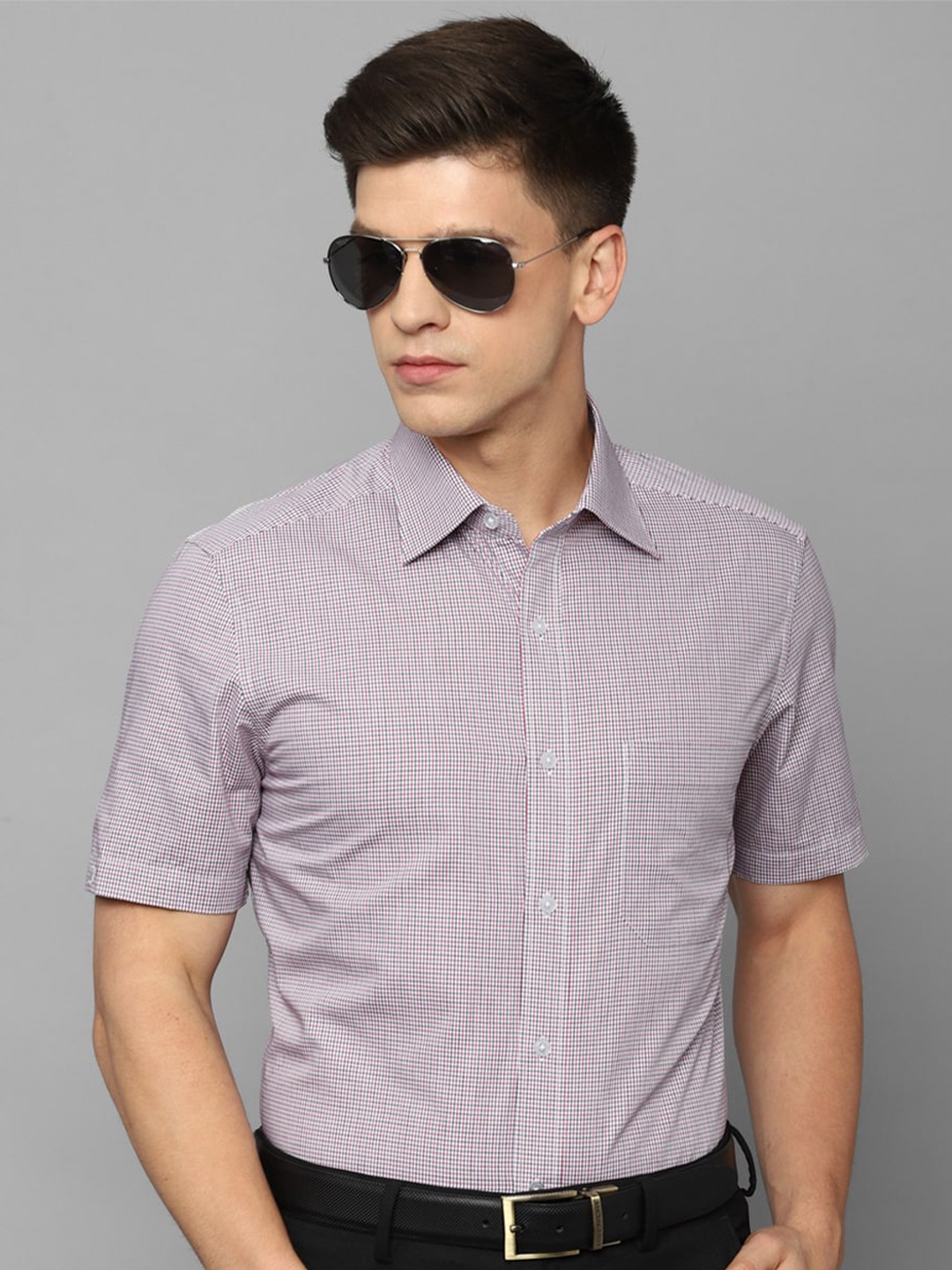 

Louis Philippe Pure Cotton Micro Checked Formal Shirt, Purple