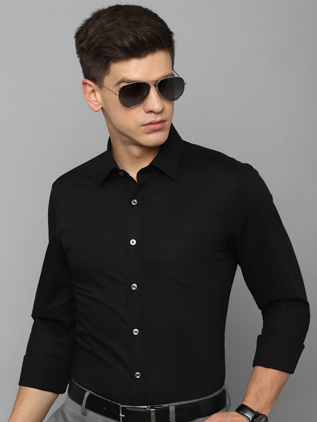 

Louis Philippe Pure Cotton Slim Fit Opaque Formal Shirt, Black