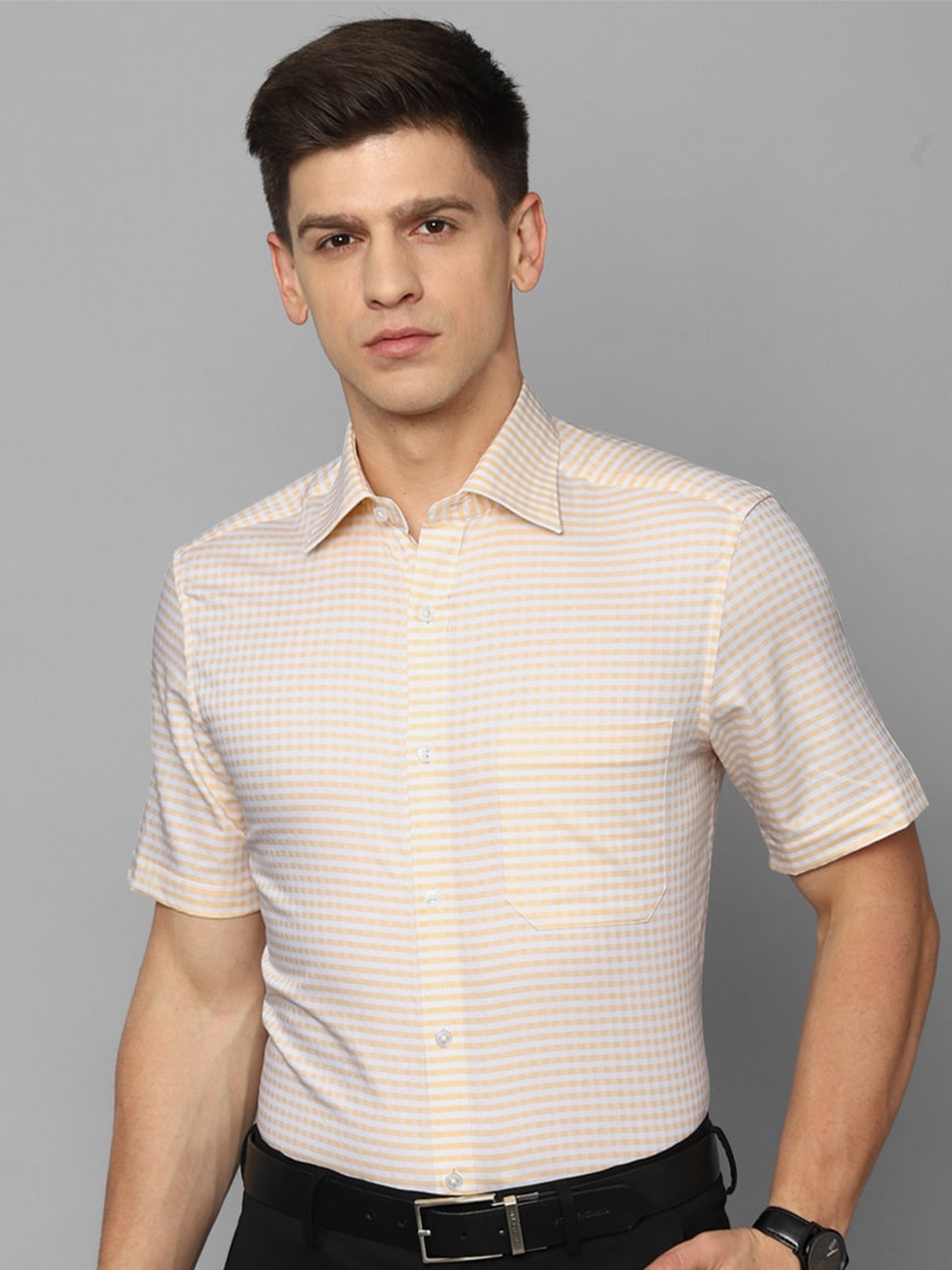 

Louis Philippe Pure Cotton Horizontal Striped Formal Shirt, Yellow