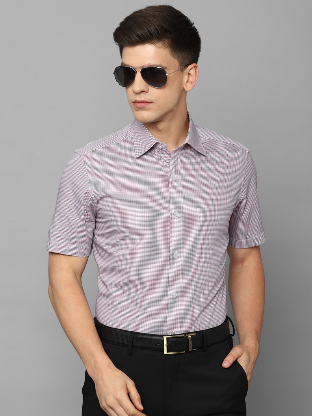 

Louis Philippe Pure Cotton Micro Checked Formal Shirt, Purple