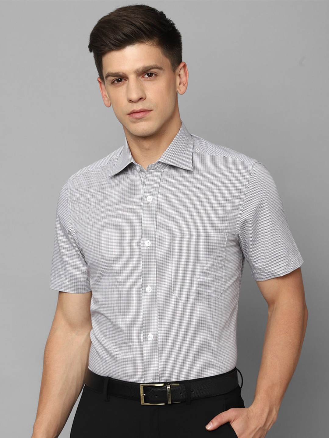 

Louis Philippe Pure Cotton Micro Checked Formal Shirt, Grey