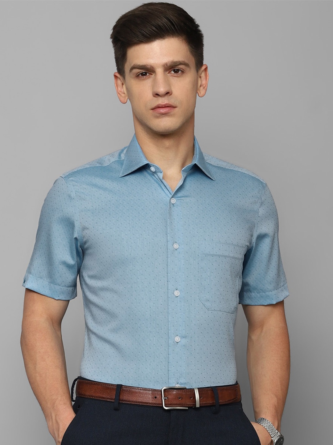 

Louis Philippe Micro Ditsy Printed Opaque Pure Cotton Formal Shirt, Blue