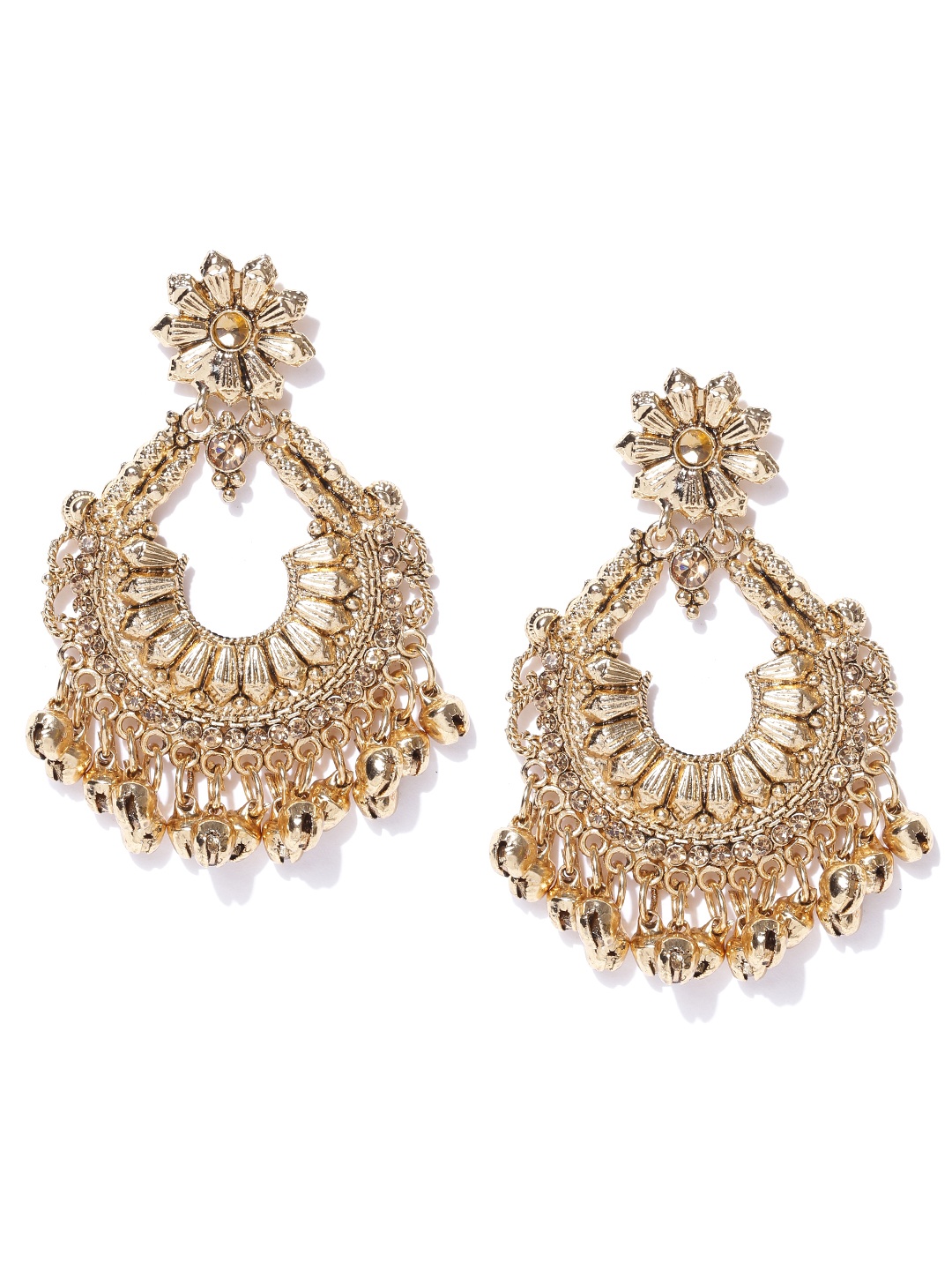 

Zaveri Pearls Gold-Plated Crescent-Shaped Stone-Studded Chandbalis