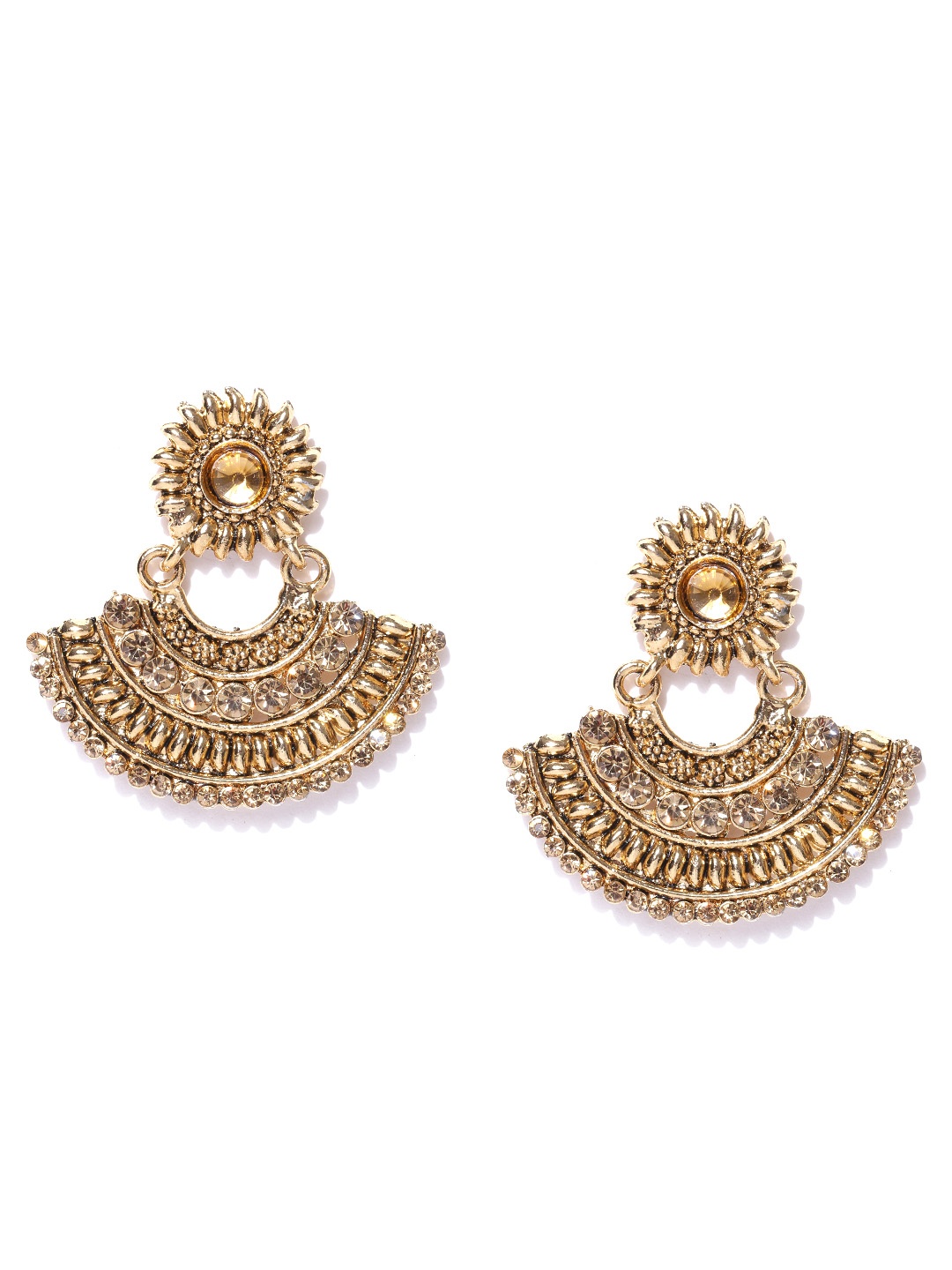 

Zaveri Pearls Antique Gold-Plated Stone-Studded Chandbalis