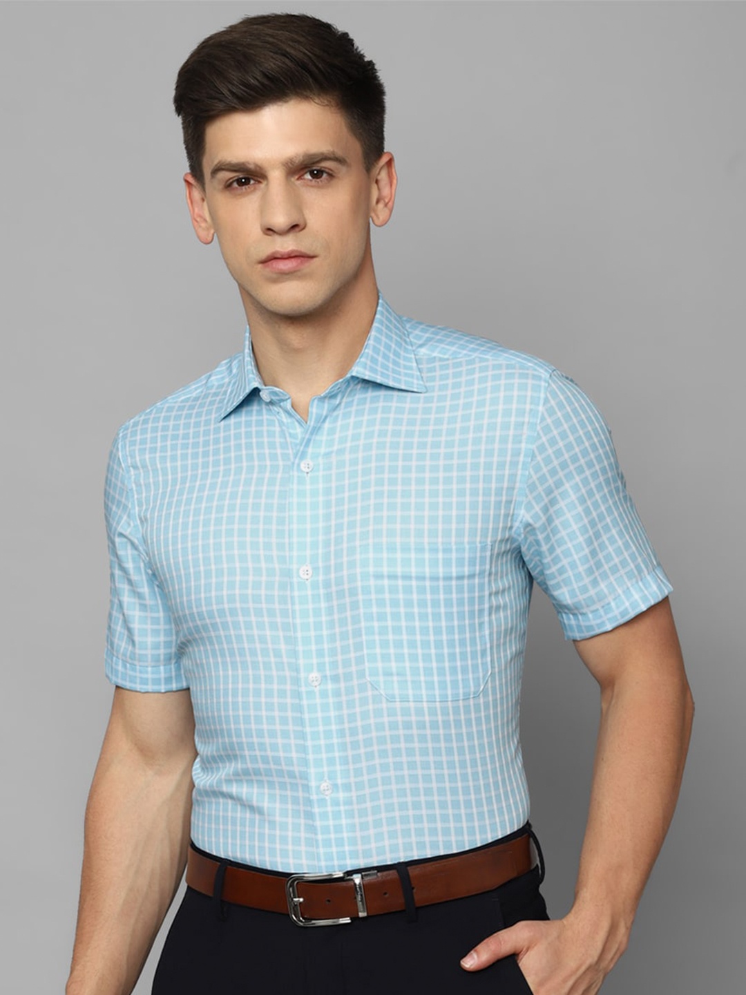 

Louis Philippe Pure Cotton Gingham Checked Formal Shirt, Blue