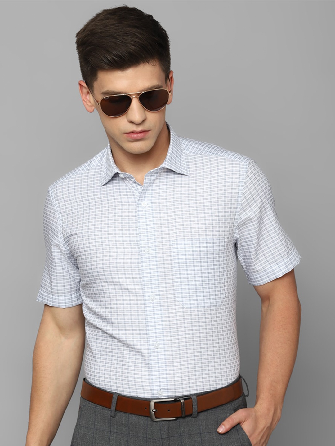 

Louis Philippe Pure Cotton Opaque Checked Formal Shirt, Blue