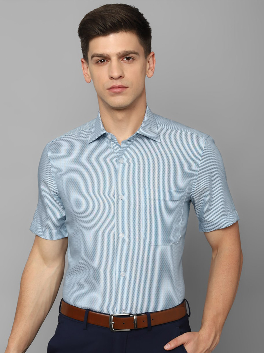 

Louis Philippe Men Blue Grid Tattersall Checks Opaque Checked Formal Shirt