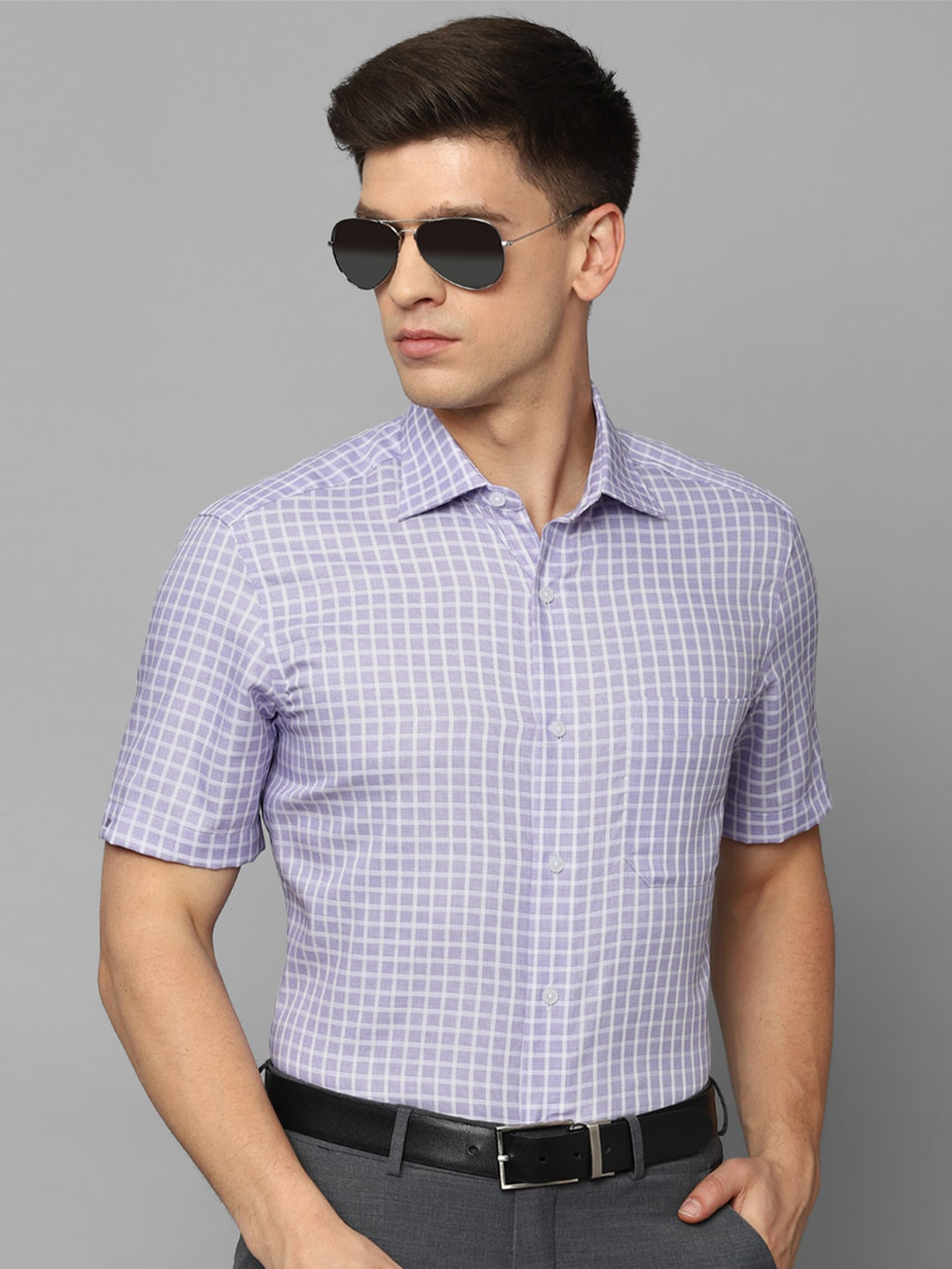 

Louis Philippe Men Purple Opaque Checked Formal Shirt