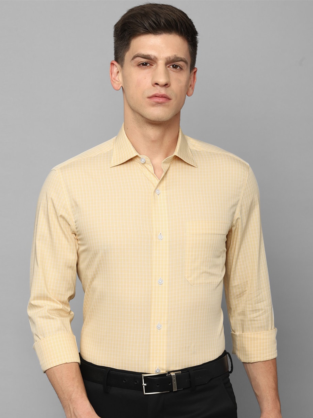 

Louis Philippe Grid Tattersall Checked Pure Cotton Formal Shirt, Yellow