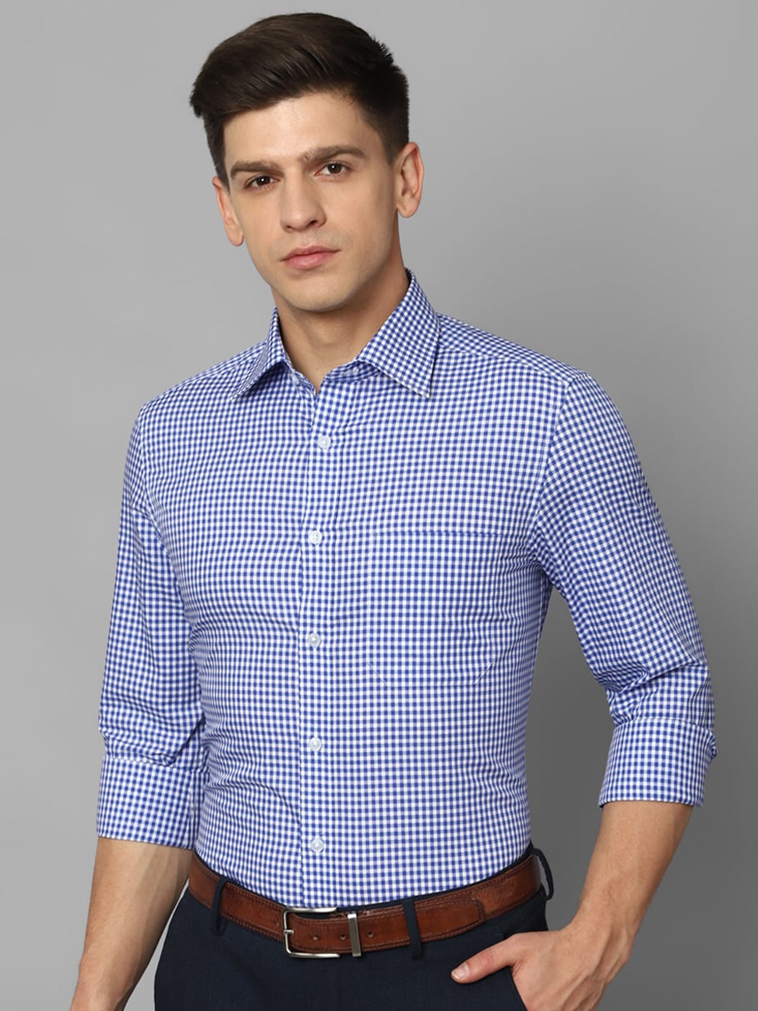 

Louis Philippe Pure Cotton Gingham Checked Formal Shirt, Blue