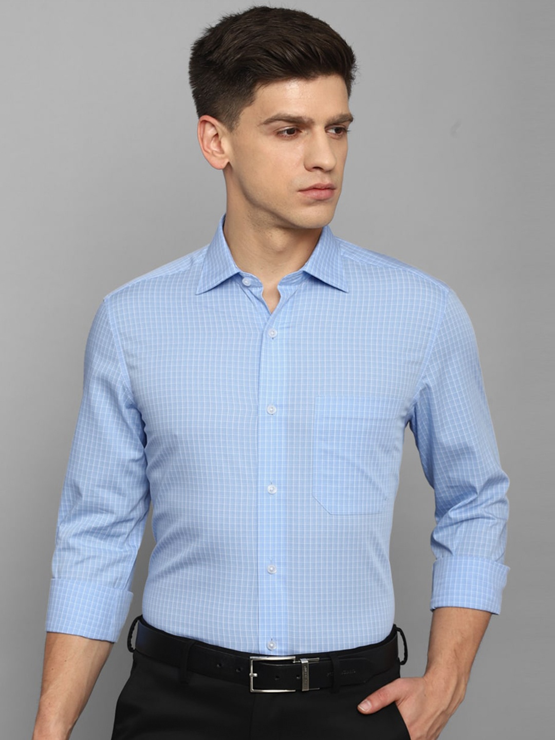 

Louis Philippe Men Blue Grid Tattersall Checks Opaque Checked Formal Shirt
