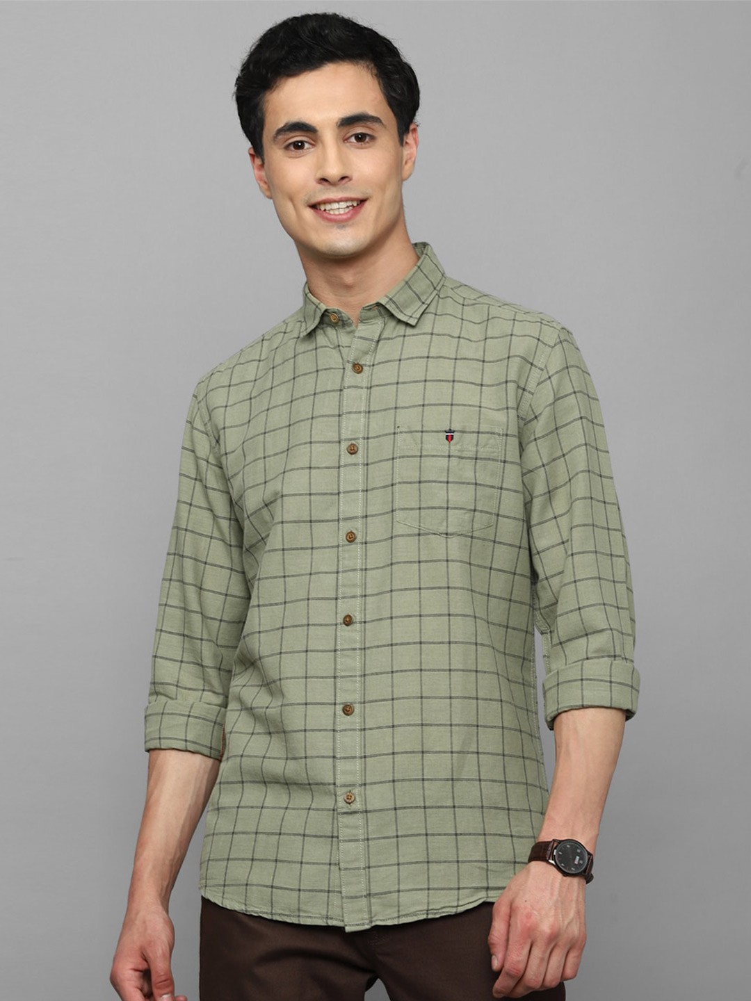 

Louis Philippe Jeans Linen Cotton Slim Fit Tartan Checked Casual Shirt, Green