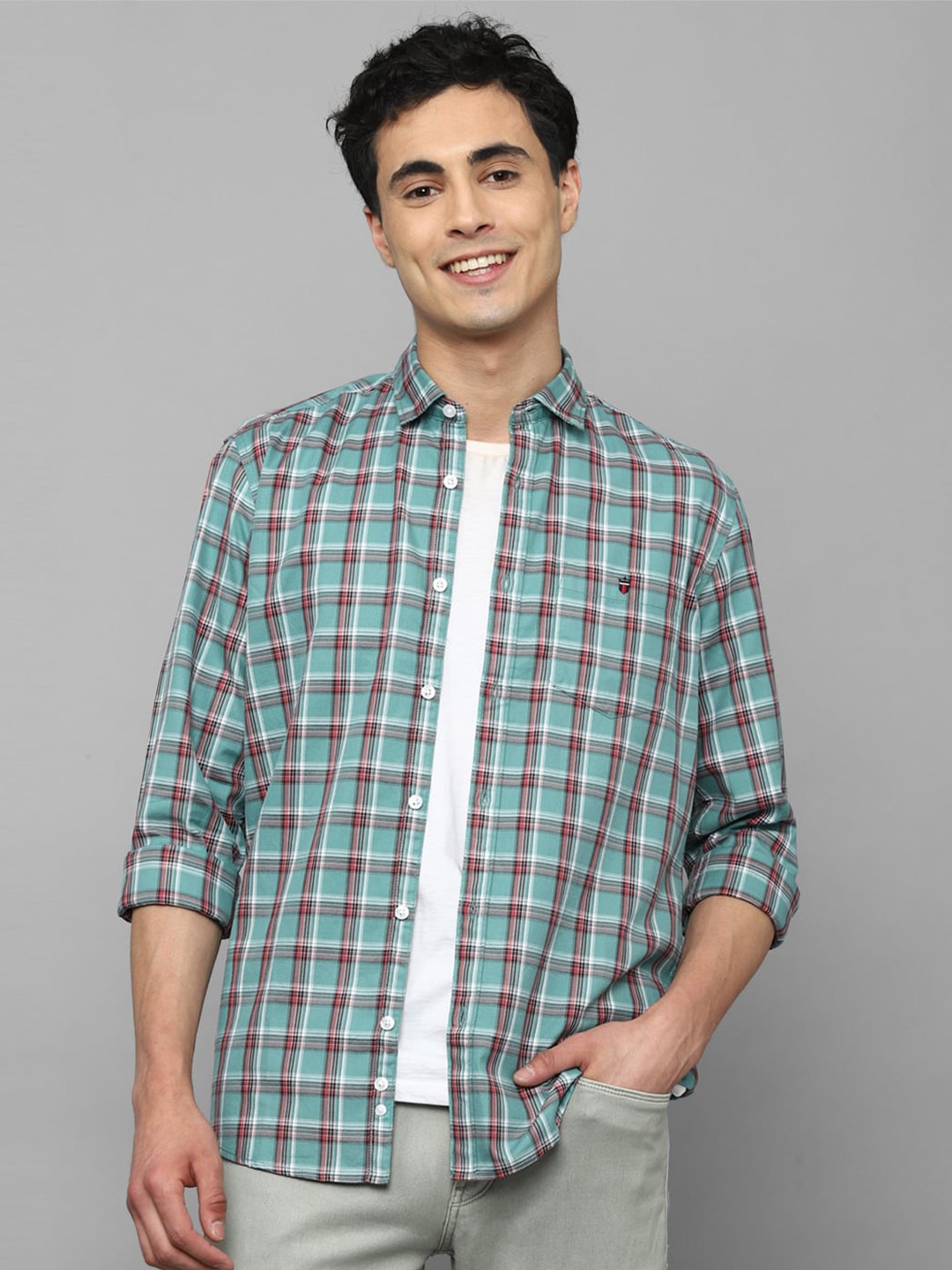 

Louis Philippe Jeans Men Slim Fit Tartan Checks Opaque Checked Casual Shirt, Blue