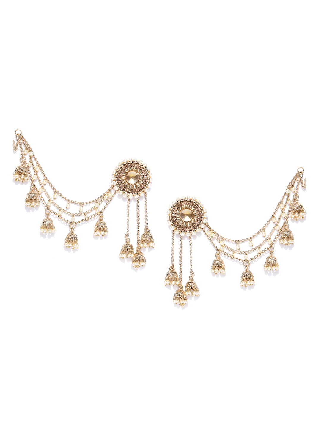 

Zaveri Pearls Off-White Gold-Plated Stone-Studded Beaded Jhumkas