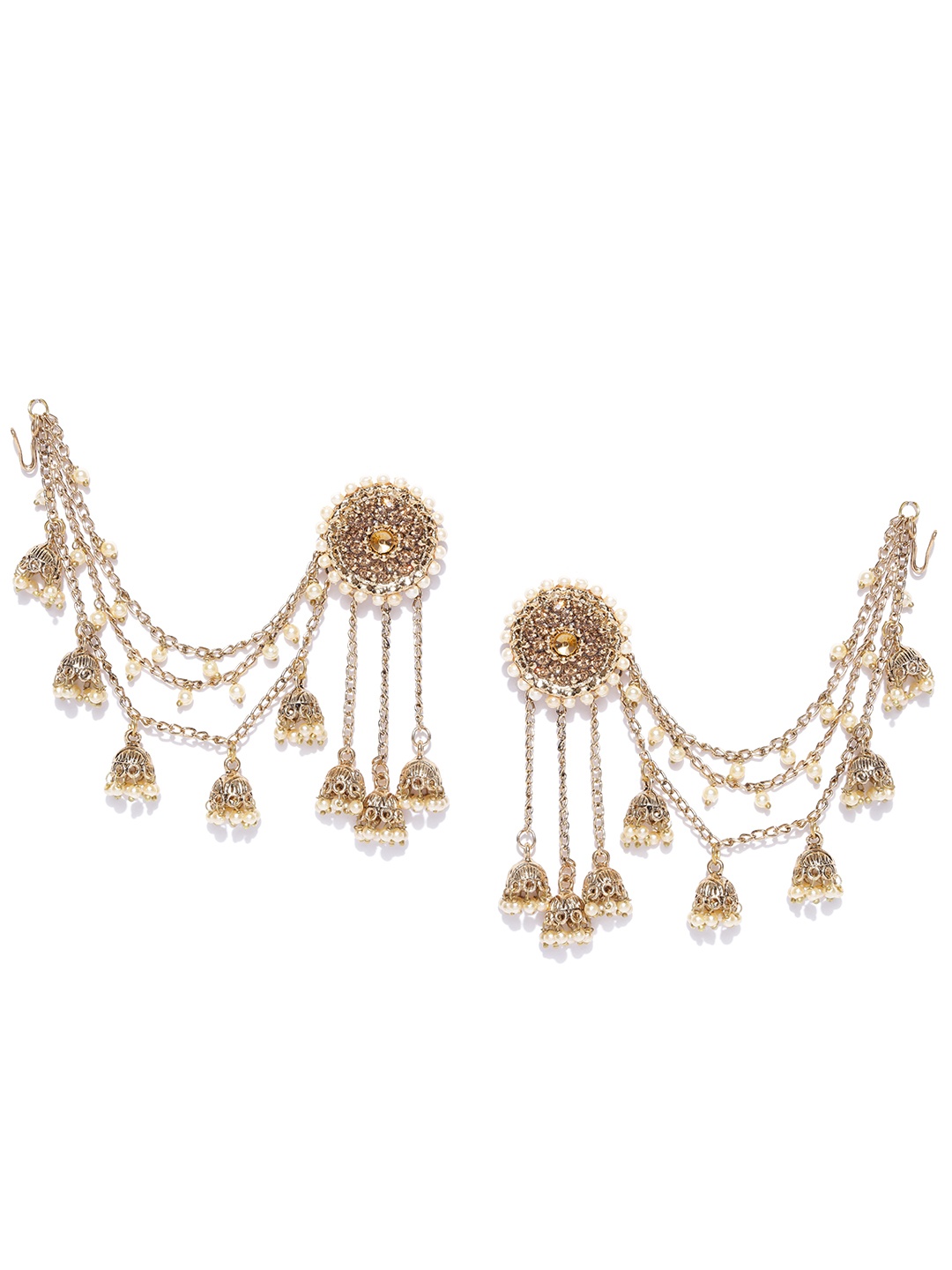 

Zaveri Pearls Off-White Gold-Plated Stone-Studded Beaded Jhumkas