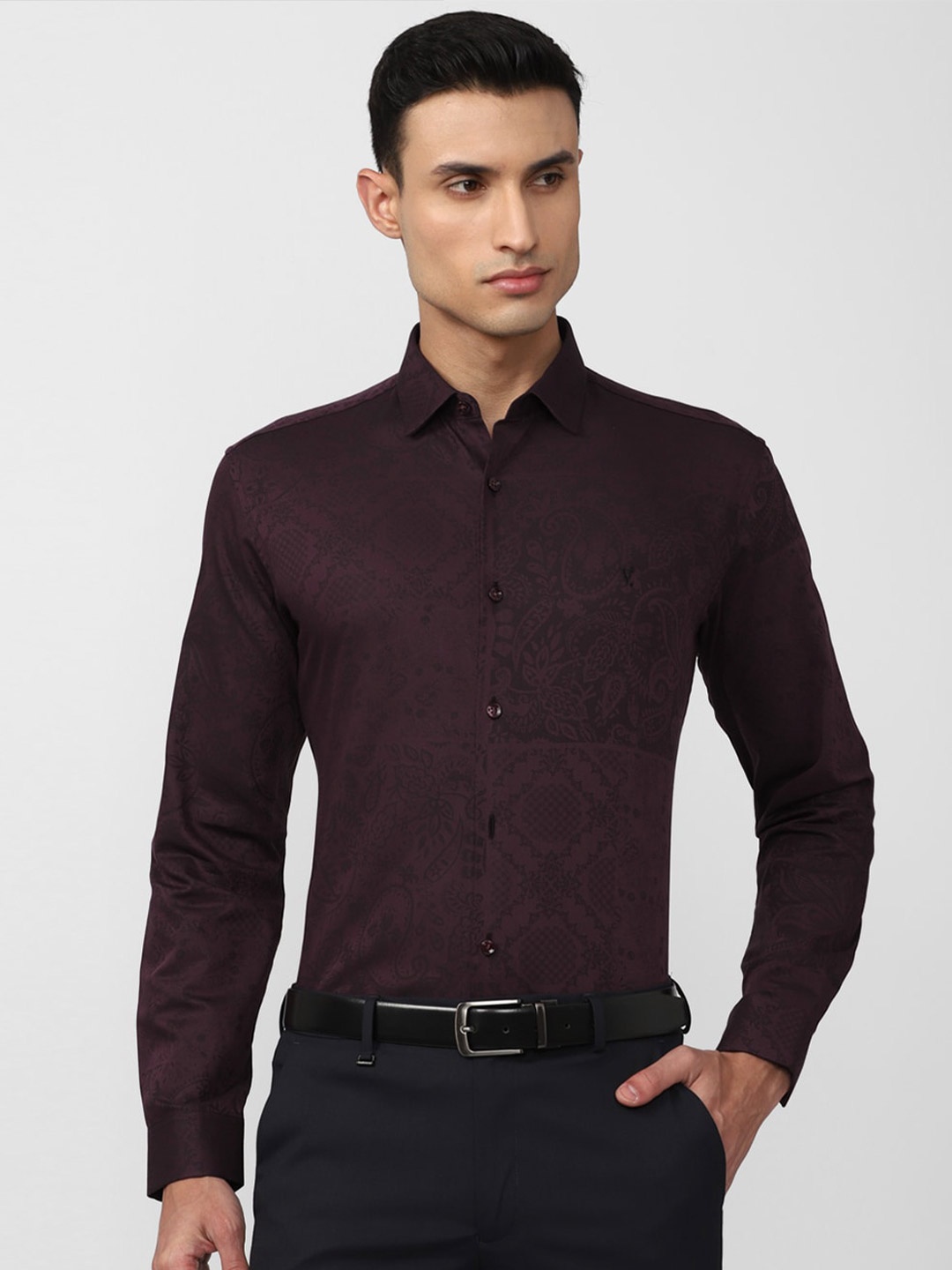 

V Dot Slim Fit Floral Opaque Printed Formal Shirt, Maroon