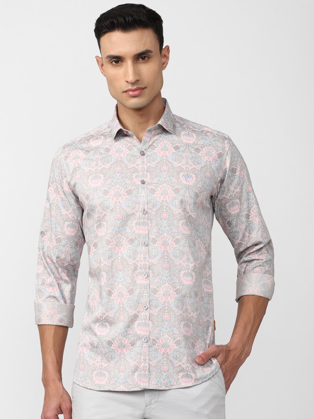 

V Dot Slim Fit Floral Opaque Printed Casual Shirt, Grey