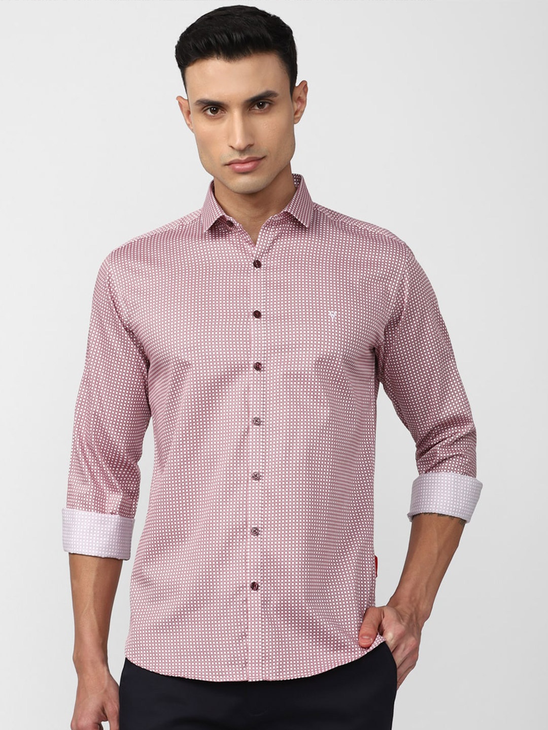 

V Dot Slim Fit Opaque Printed Casual Shirt, Maroon