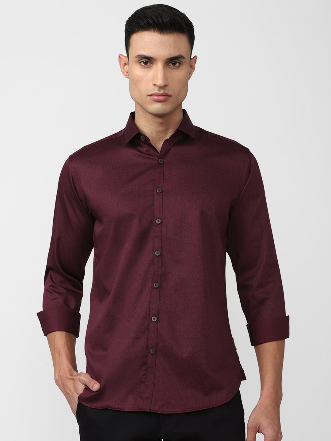 

V Dot Slim Fit Opaque Formal Cotton Shirt, Maroon