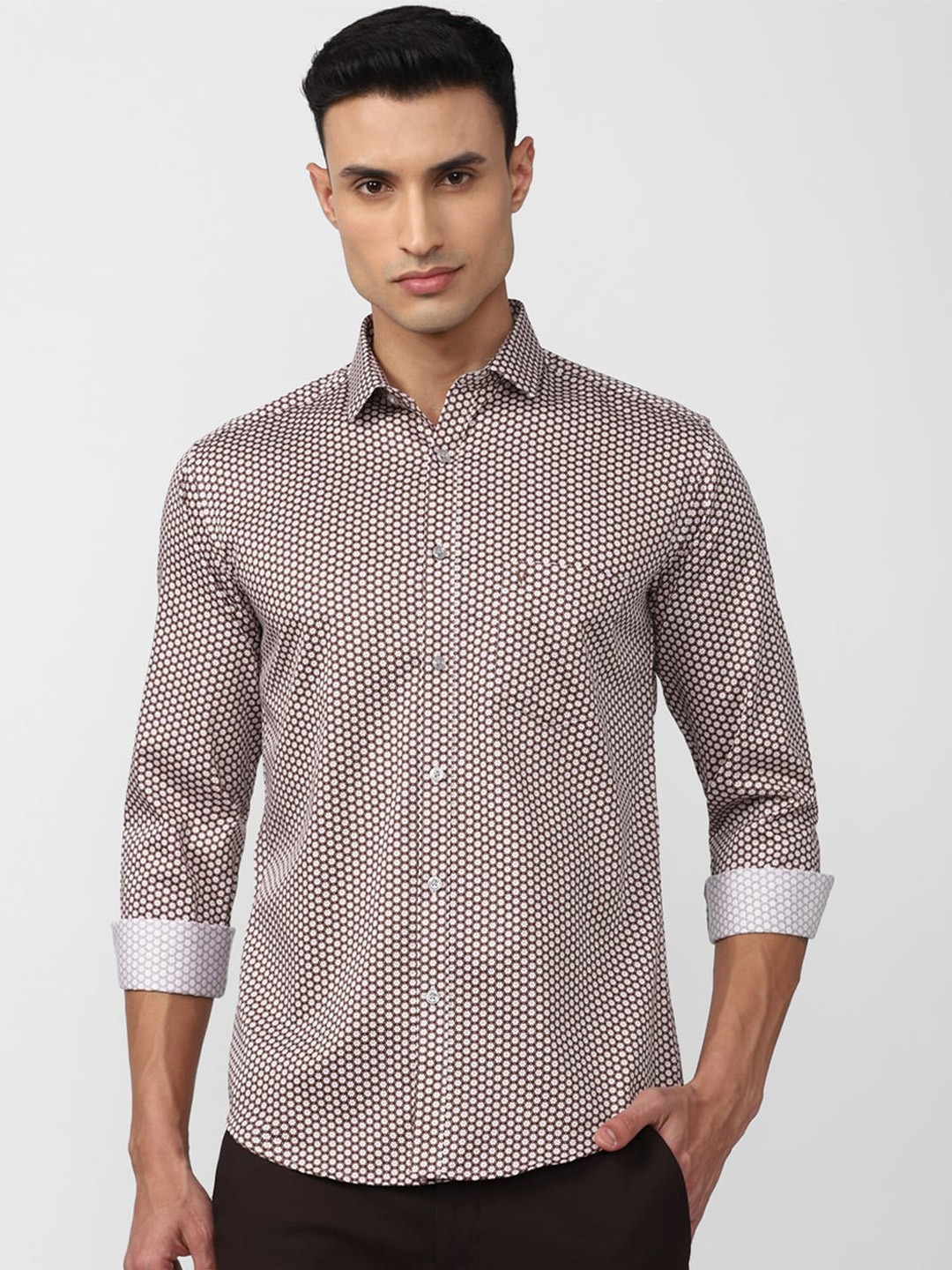 

V Dot Slim Fit Opaque Printed Casual Shirt, Maroon
