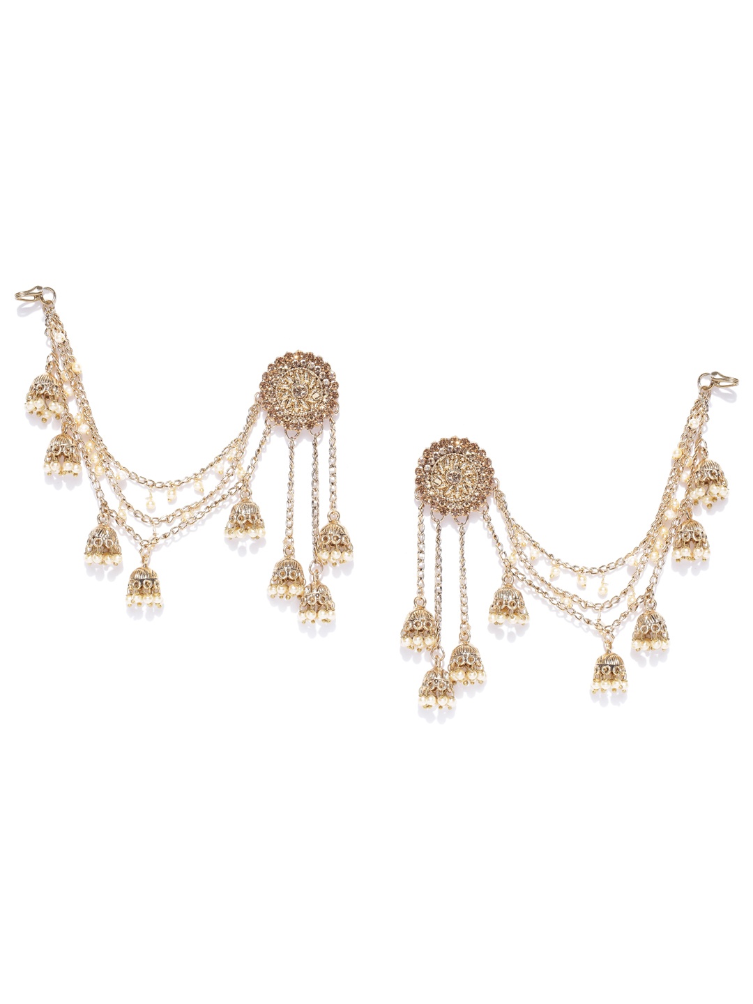 

Zaveri Pearls Off-White Gold-Plated Stone-Studded Beaded Jhumkas