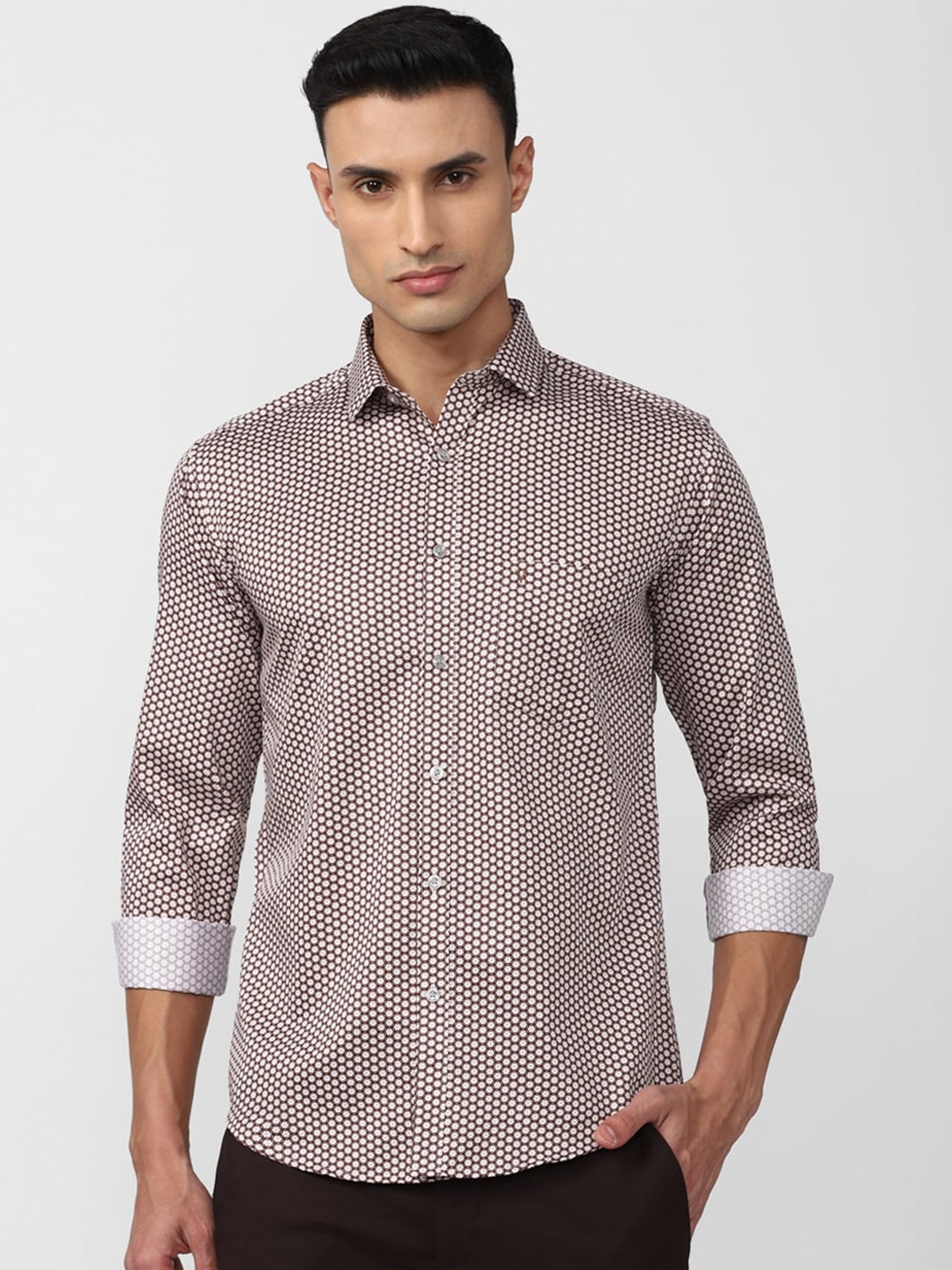 

V Dot Slim Fit Opaque Printed Casual Shirt, Maroon
