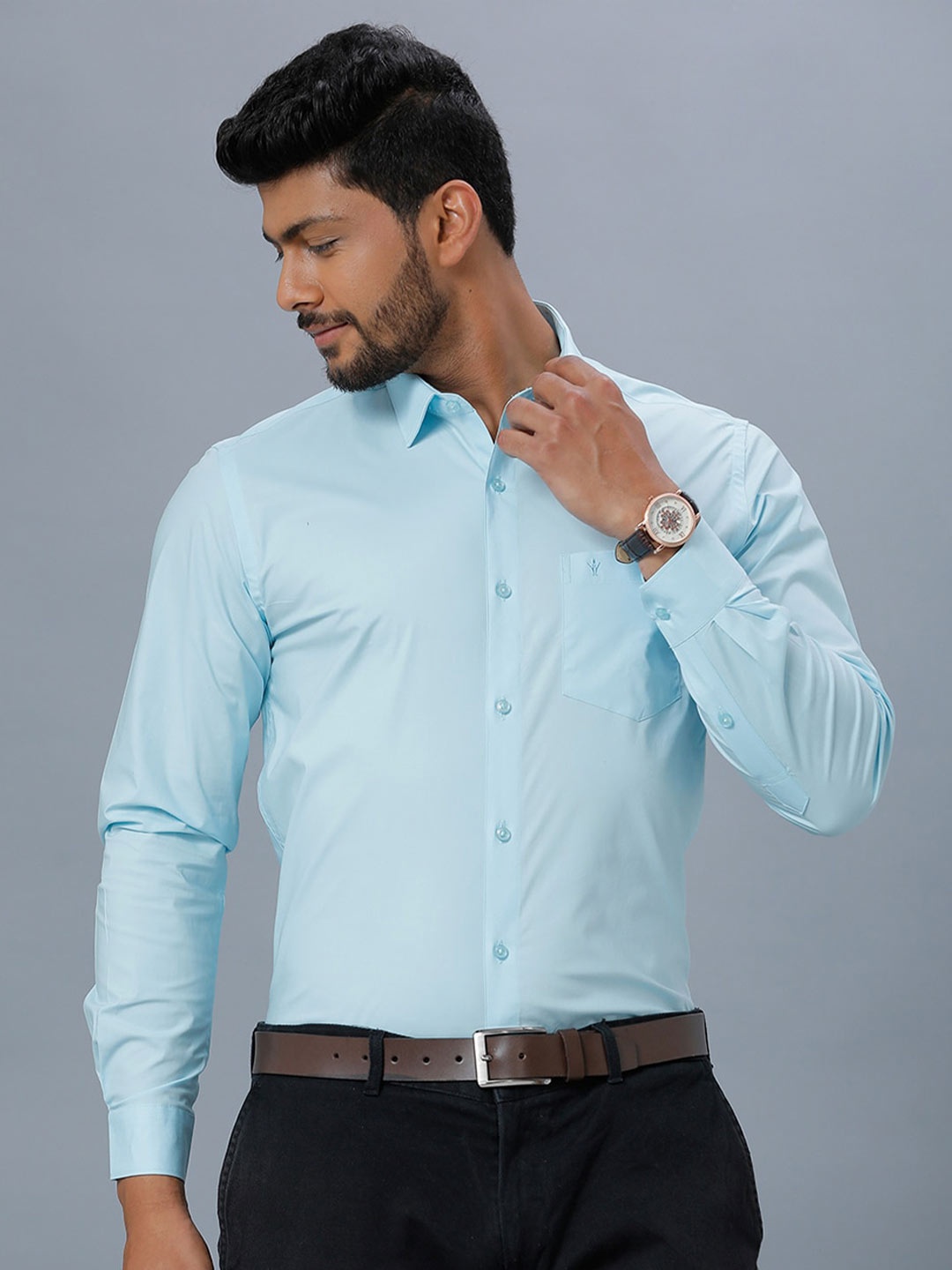 

Ramraj Men Cotton Long Sleeves Opaque Formal Shirt, Blue