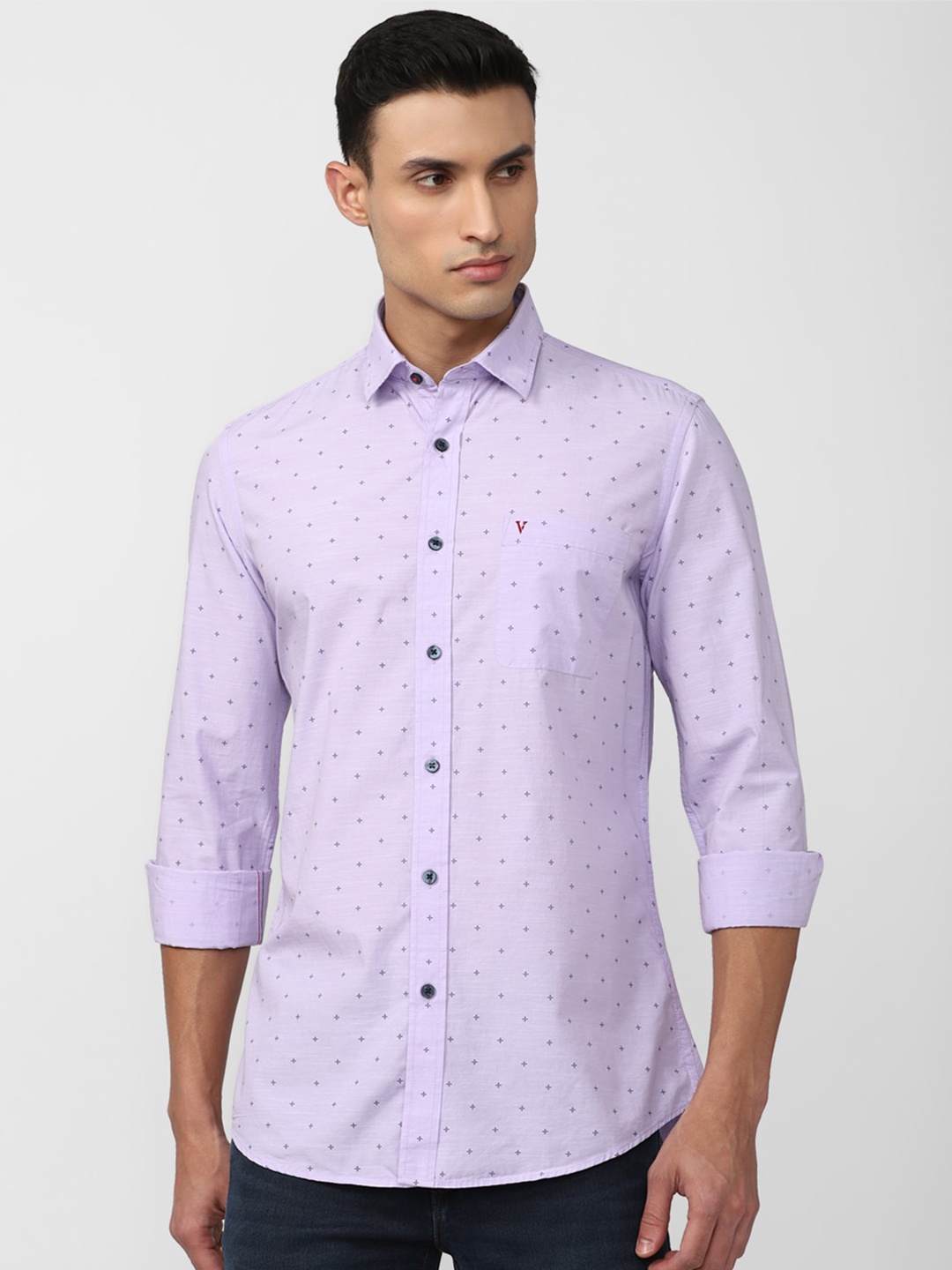 

Van Heusen Sport Slim Fit Opaque Printed Casual Shirt, Purple
