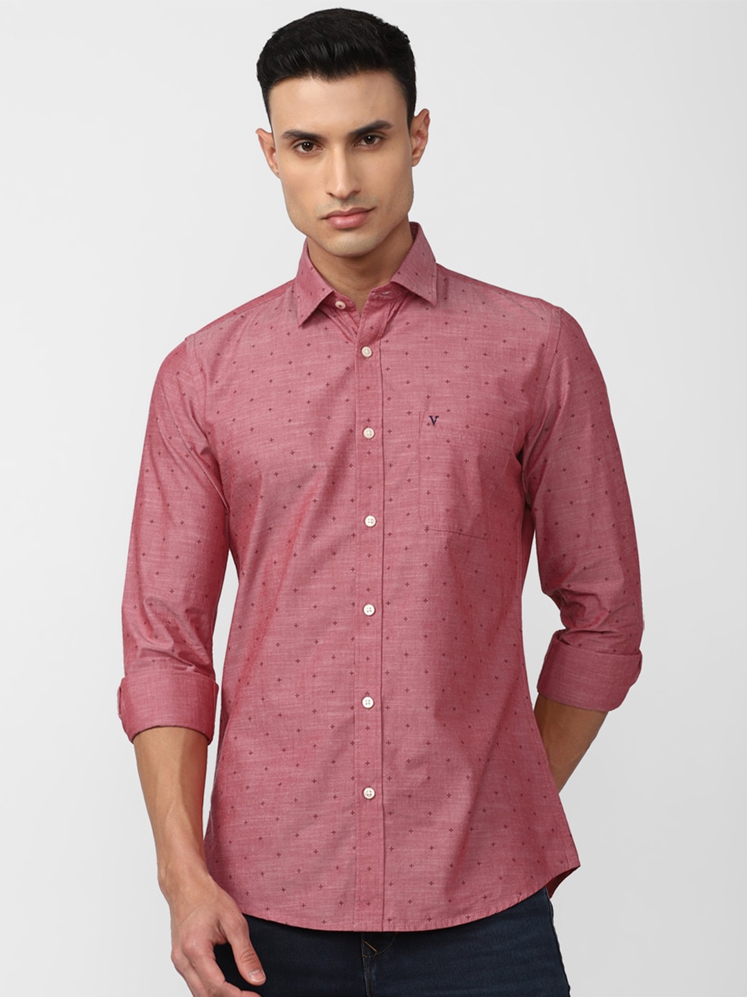 

Van Heusen Sport Slim Fit Opaque Printed Casual Shirt, Pink