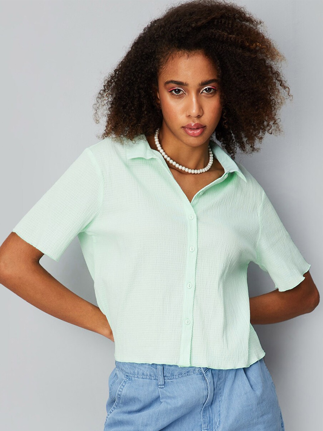 

max Women Regular Fit Casual Shirt, Green