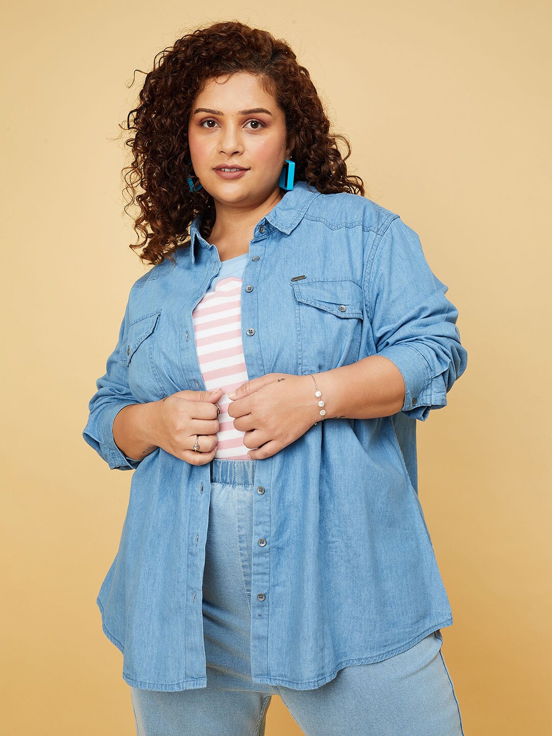 

max Women Plus Size Pure Cotton Casual Shirt, Blue