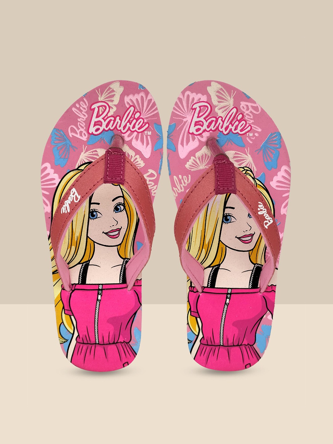 

Kids Ville Girls Barbie Printed Soft Cushion Thong Flip Flops, Pink