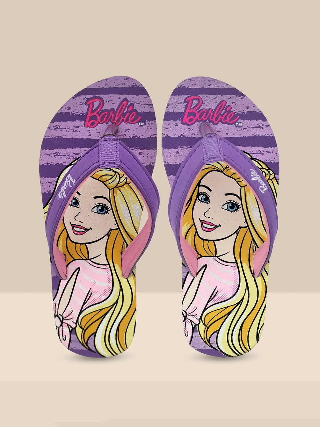 

Kids Ville Girls Barbie Printed Soft Cushion Lightweight Thong Flip Flop, Purple