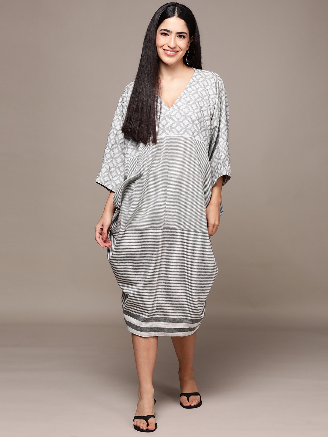 

Ritu Kumar Print Midi Dress, Grey