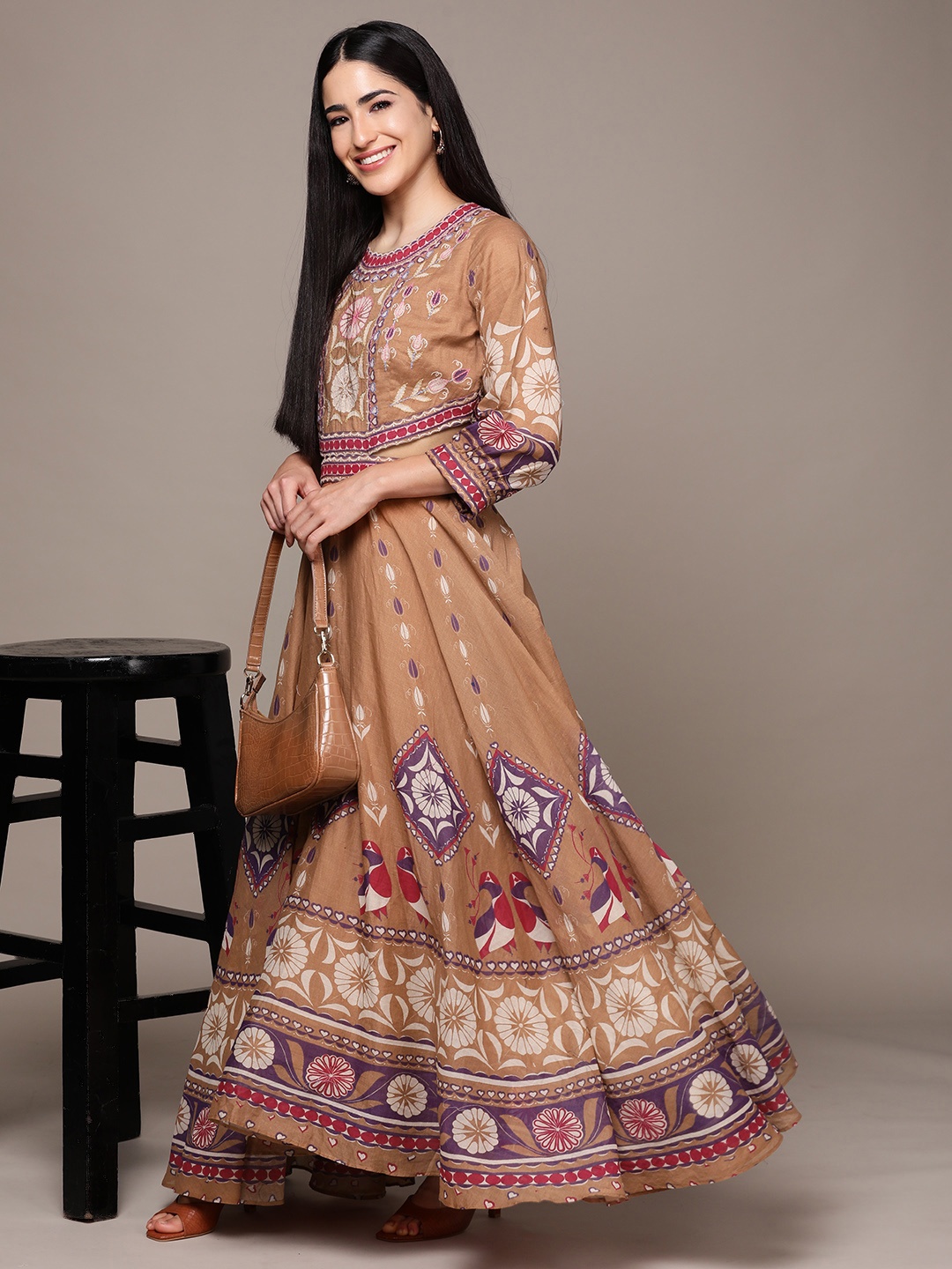 

Ritu Kumar Ethnic Motifs Embroidered Ethnic A-Line Maxi Dress, Brown