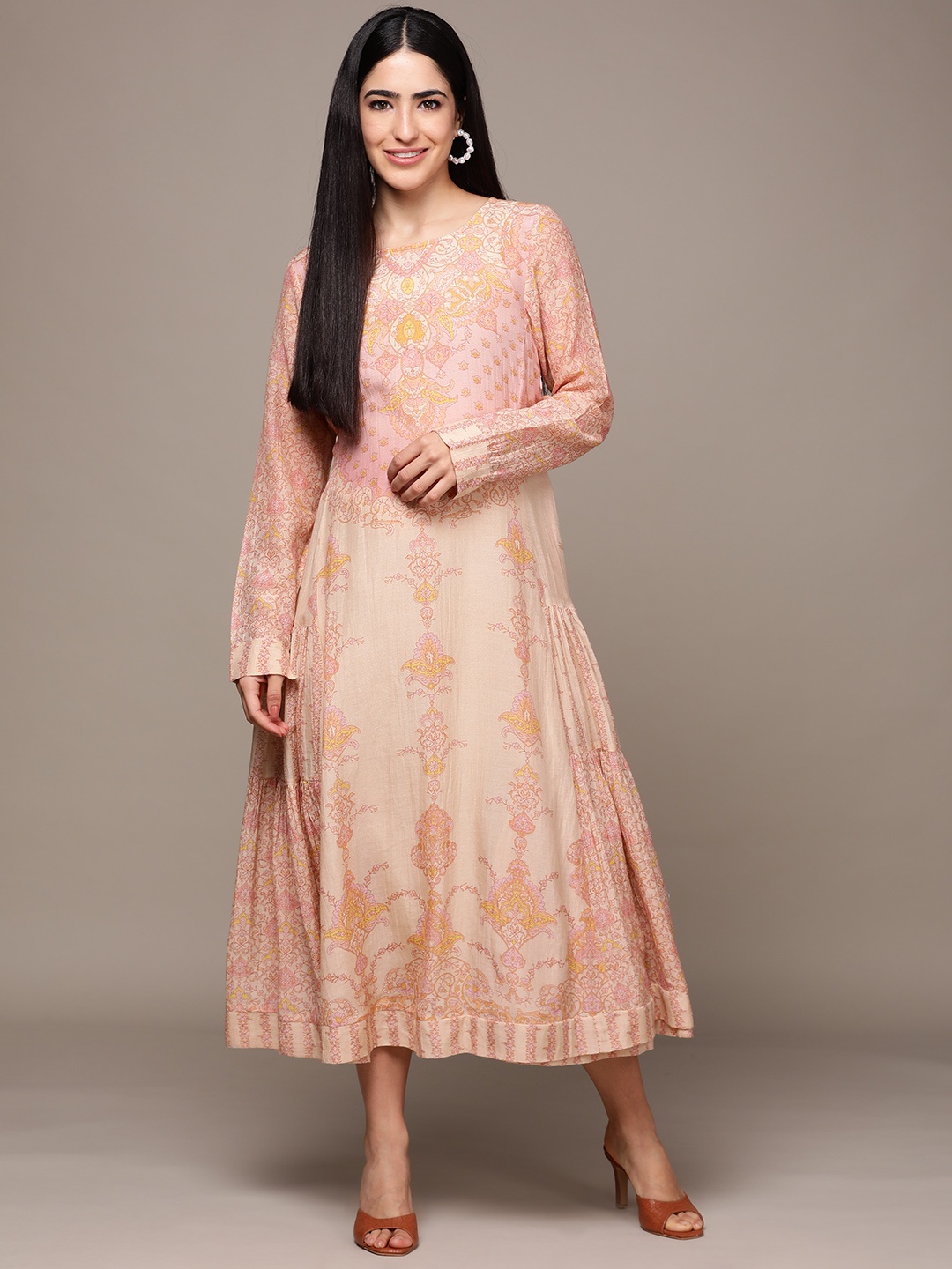 

Ritu Kumar Ethnic Motifs Print Ethnic A-Line Midi Dress, Beige