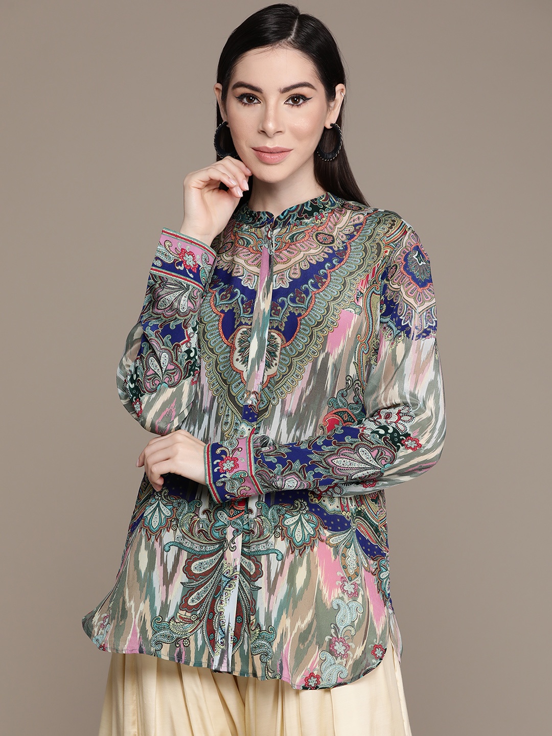 

Ritu Kumar Women Relaxed Opaque Printed Casual Shirt, Blue