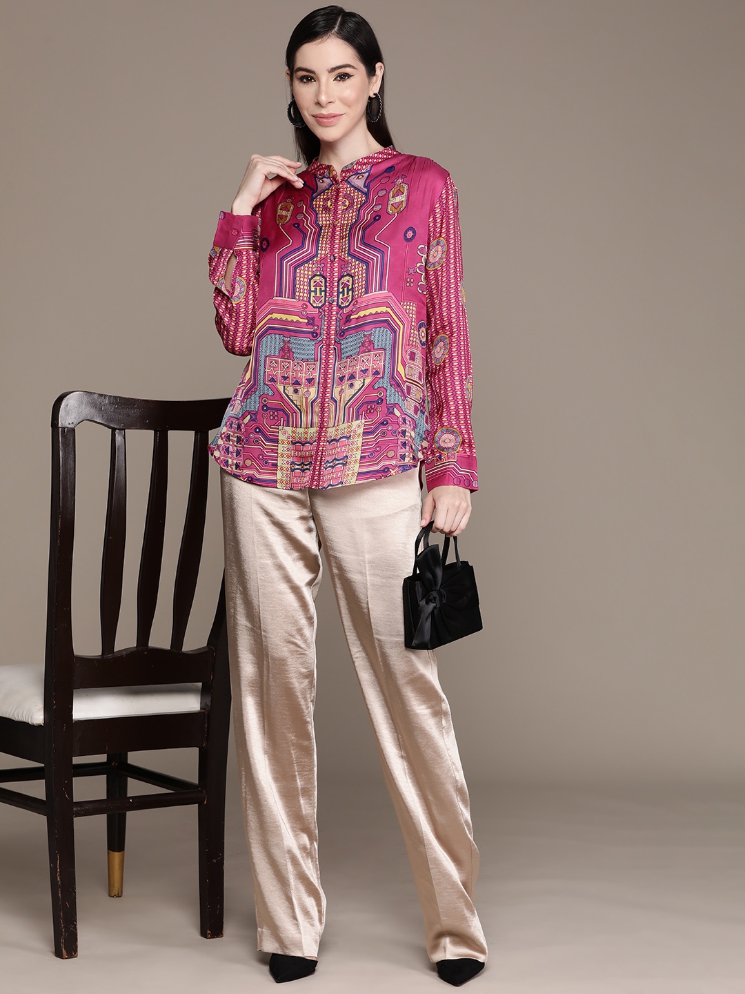 

Ritu Kumar Women Comfort Opaque Printed Casual Shirt, Pink