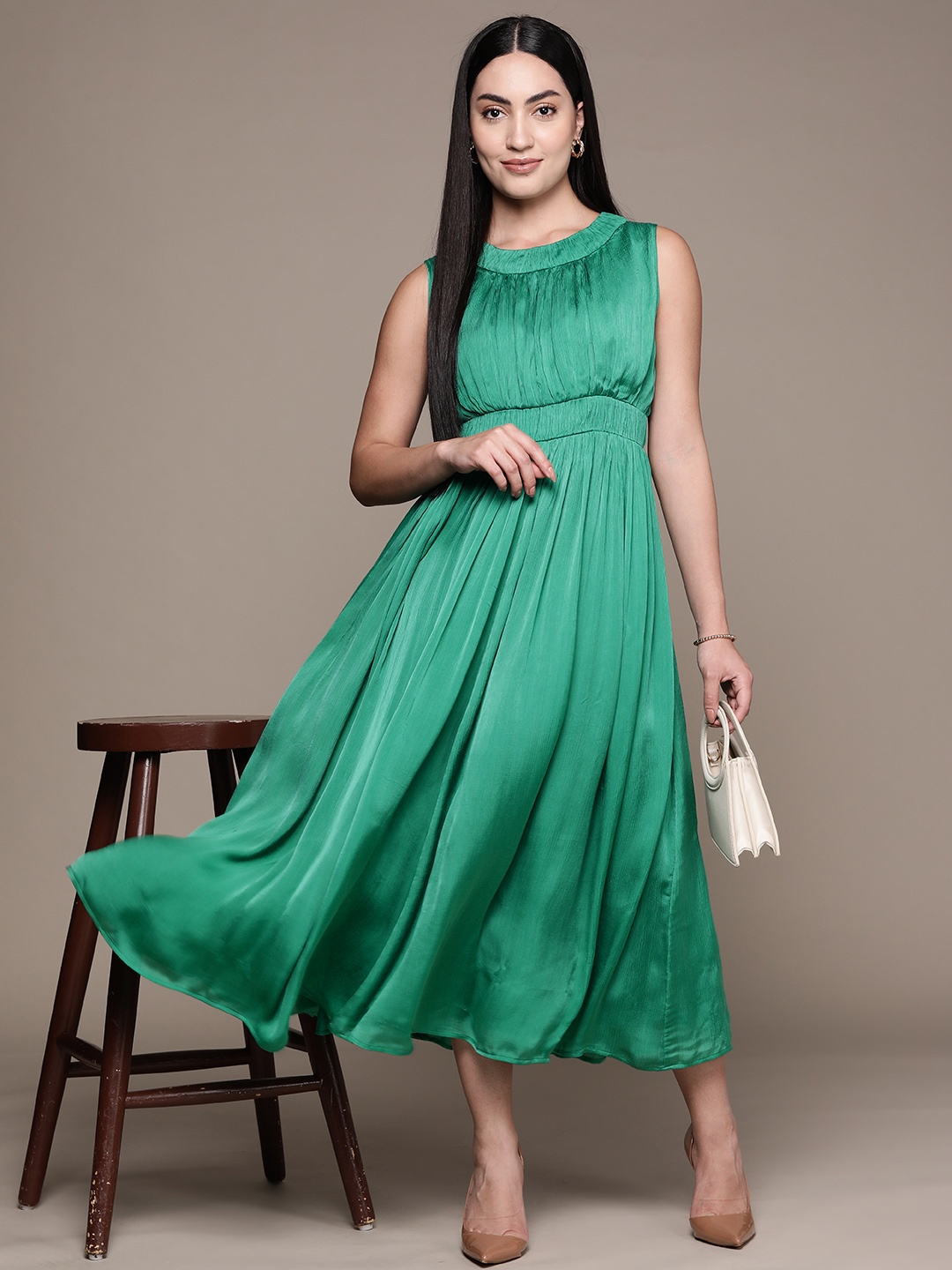 

Ritu Kumar Satin A-Line Midi Dress, Green