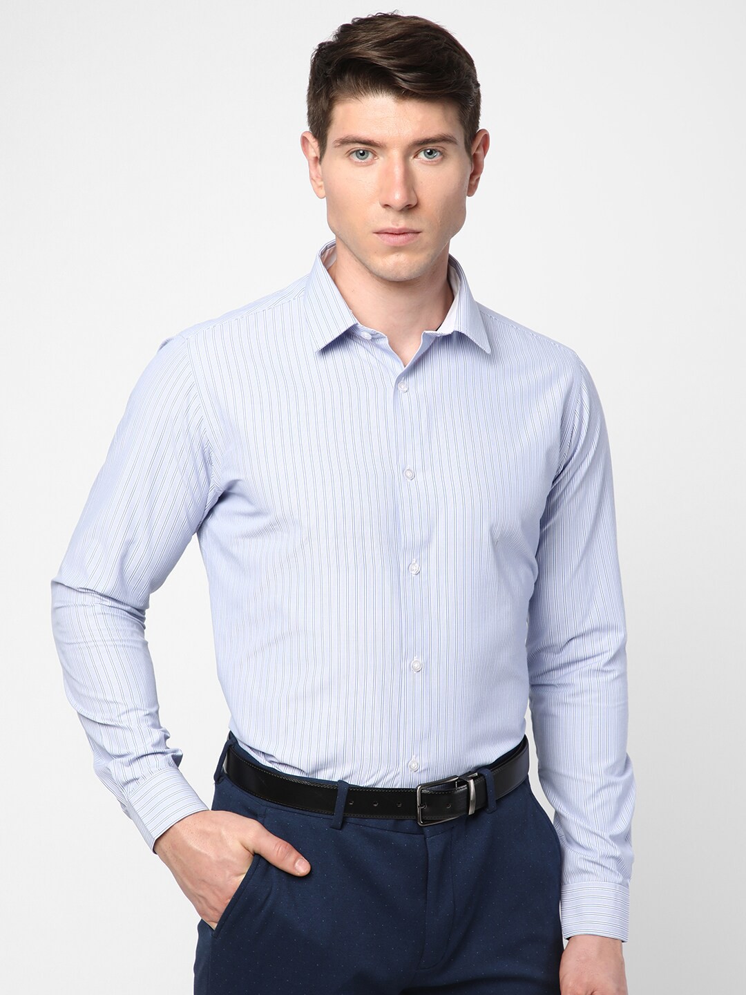 

R&B Striped Spread Collar Formal Shirt, Blue