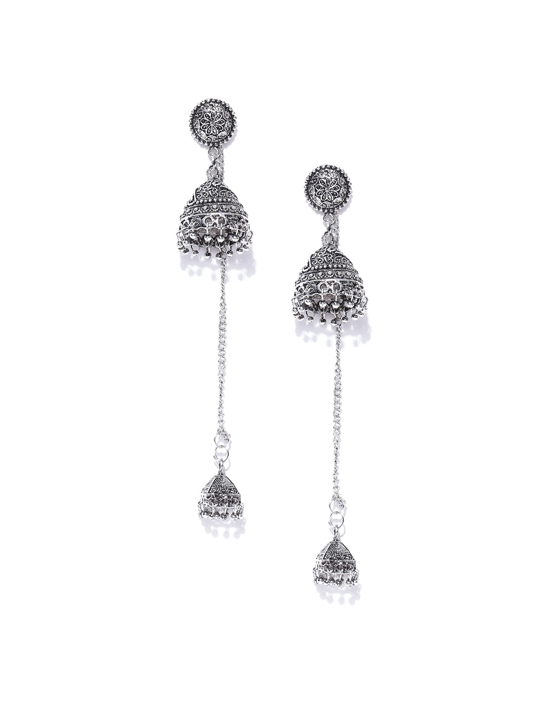 

Zaveri Pearls Oxidised Silver-Plated Jhumkas