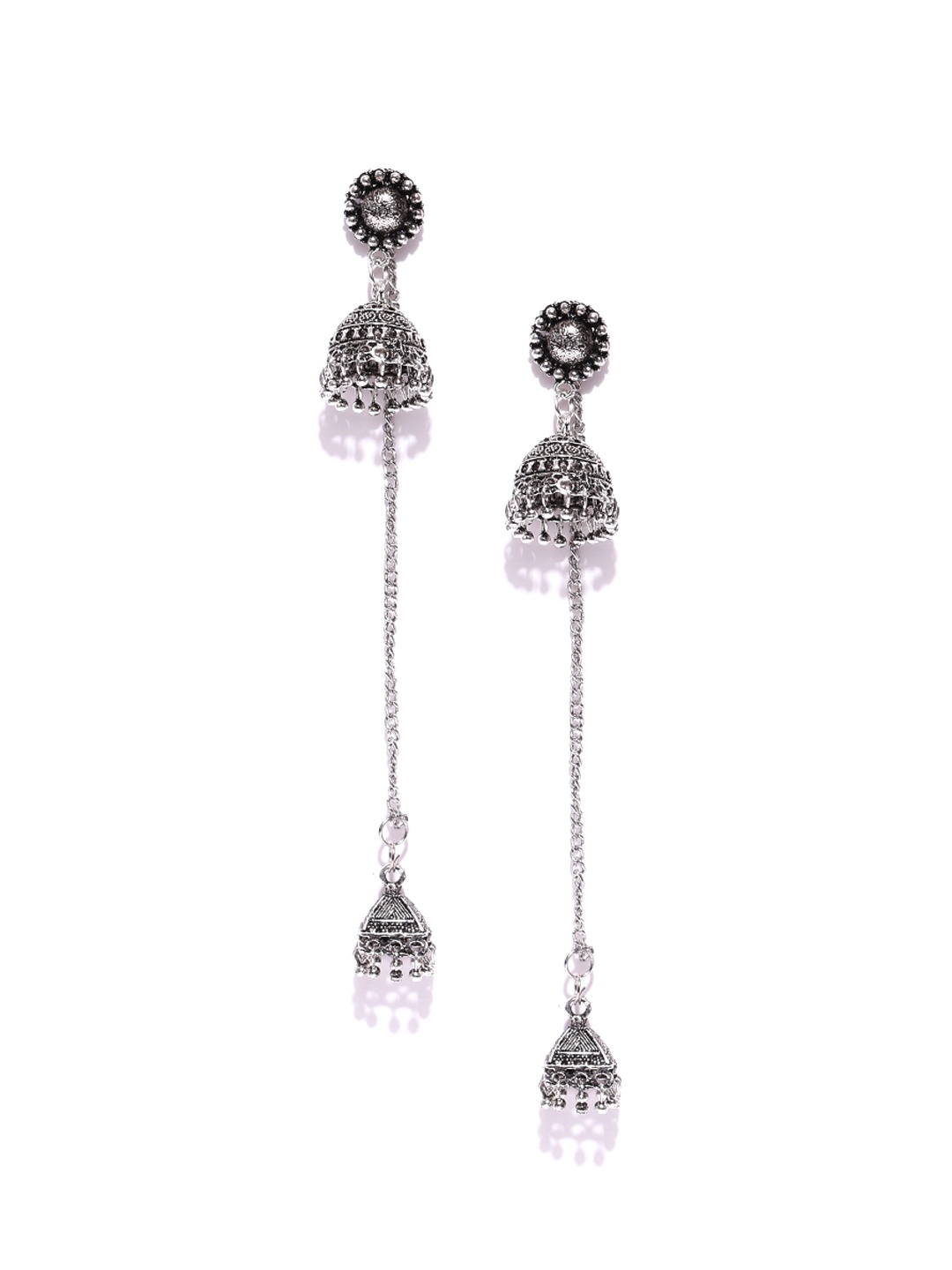 

Zaveri Pearls Oxidised Silver-Toned Dome Shaped Jhumkas