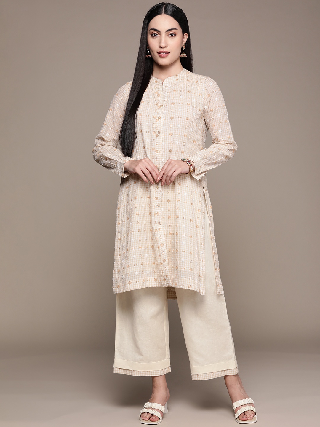 

Ritu Kumar Regular Pure Cotton Kurta With Palazzos, Beige