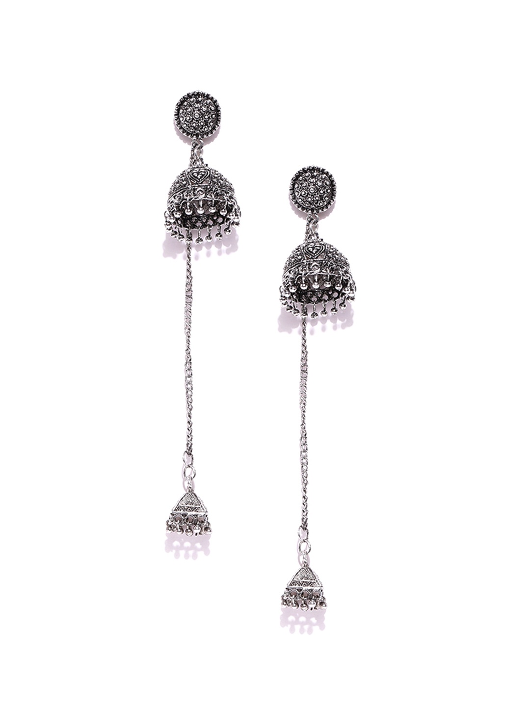 

Zaveri Pearls Oxidised Silver-Toned Dome Shaped Jhumkas
