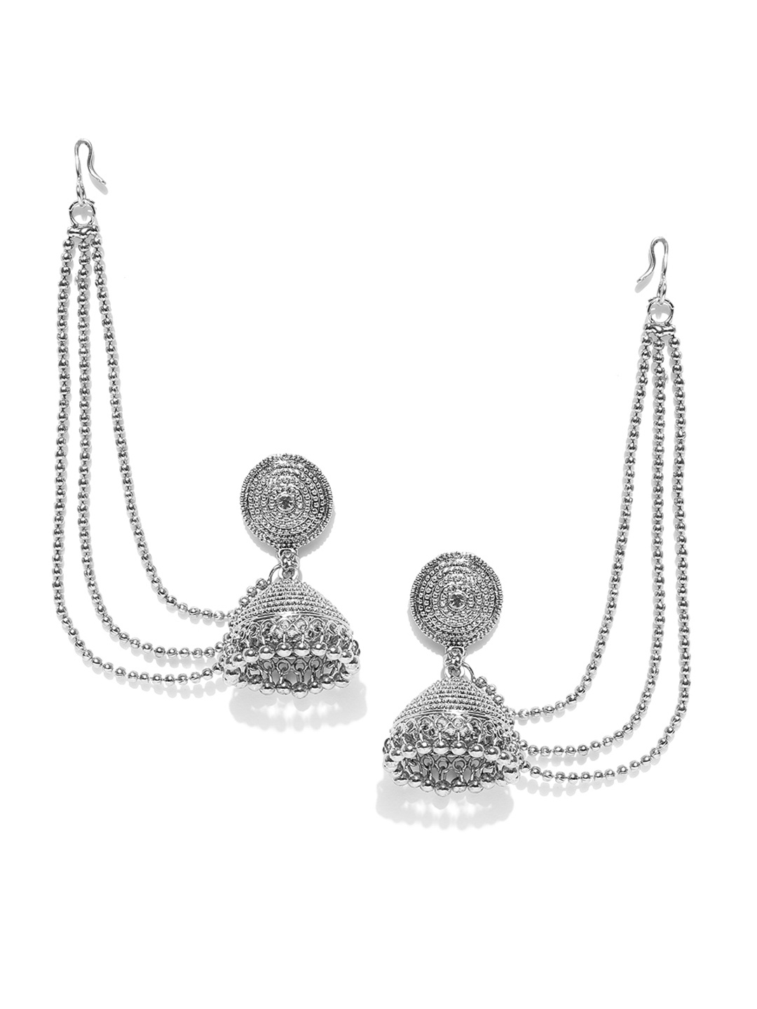 

Zaveri Pearls Oxidised Silver-Toned Dome Shaped Jhumkas
