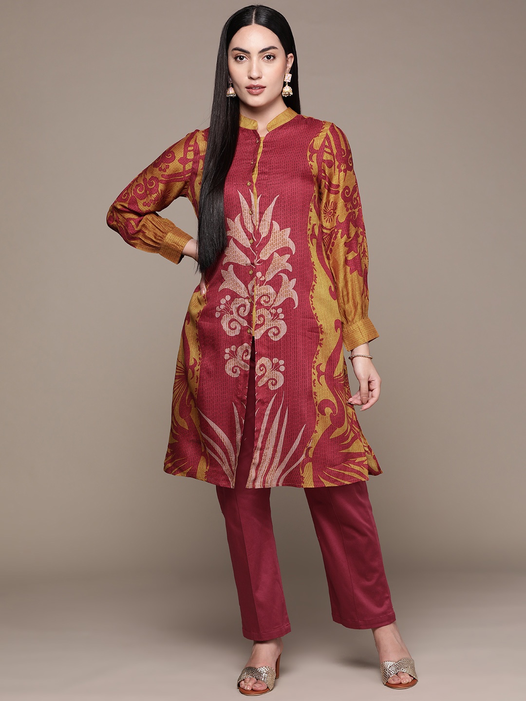 

Ritu Kumar Floral Printed Regular Kurta with Trousers, Pink
